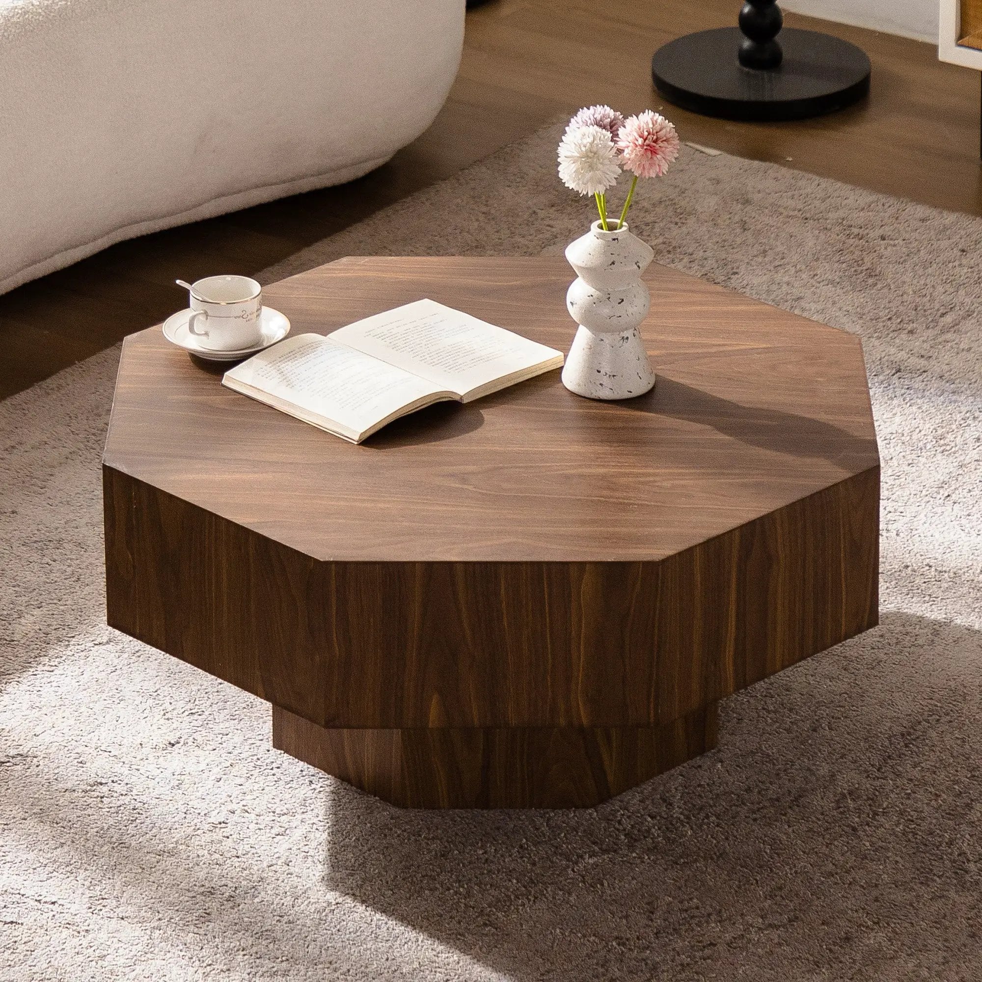 30.51 Inch Wooden Octagonal Coffee Table for Living Room by HouseOfZazla