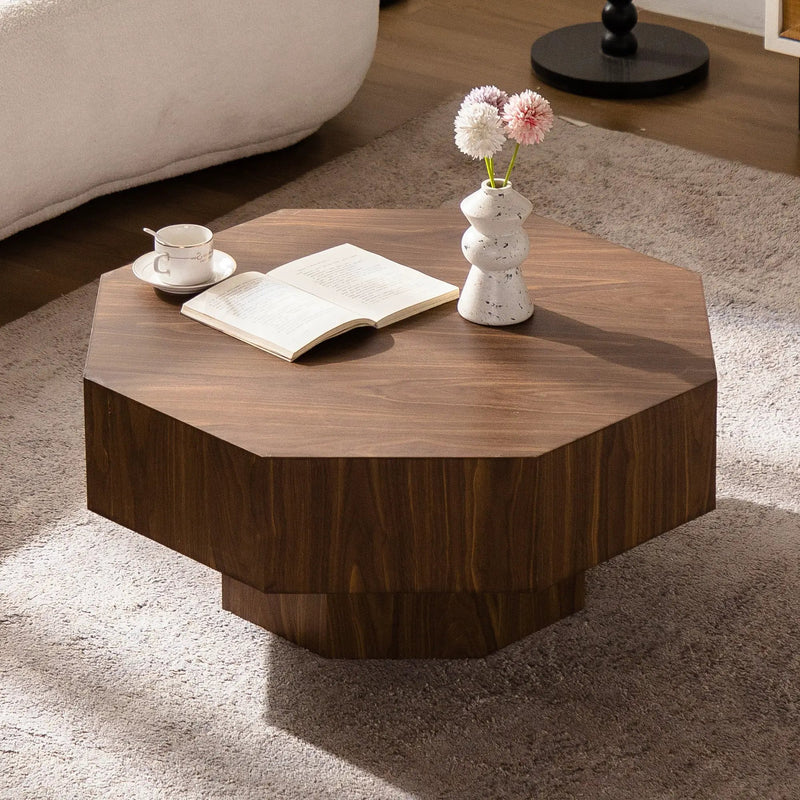 30.51 Inch Wooden Octagonal Coffee Table for Living Room by HouseOfZazla