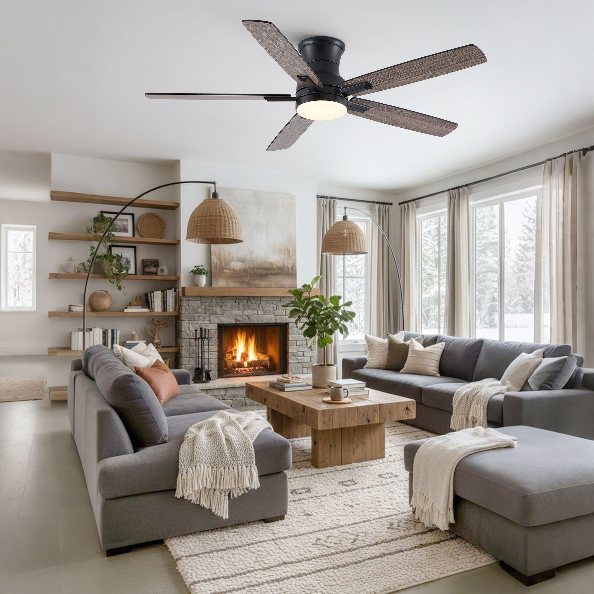 Mordern Flush Mount Ceiling Fan With Light And Remote Control by HouseOfZazla