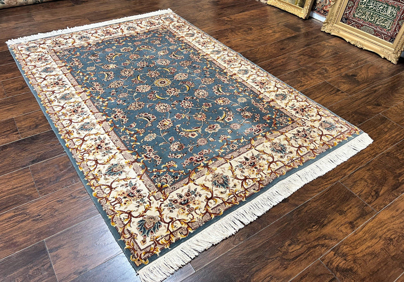 Sino Persian Rug 4x6, Very Fine Oriental Carpet, Handmade Rug 4 x 6, Floral Allover Vintage Traditional Wool & Silk Highlights, 200 KPSI by Jewel Rugs