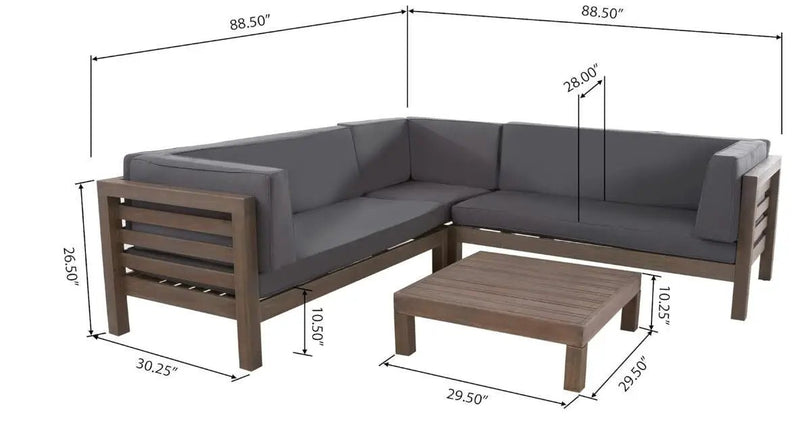 Oana Outdoor Wooden Sectional Set with Cushions, Dark Grey by HouseOfZazla