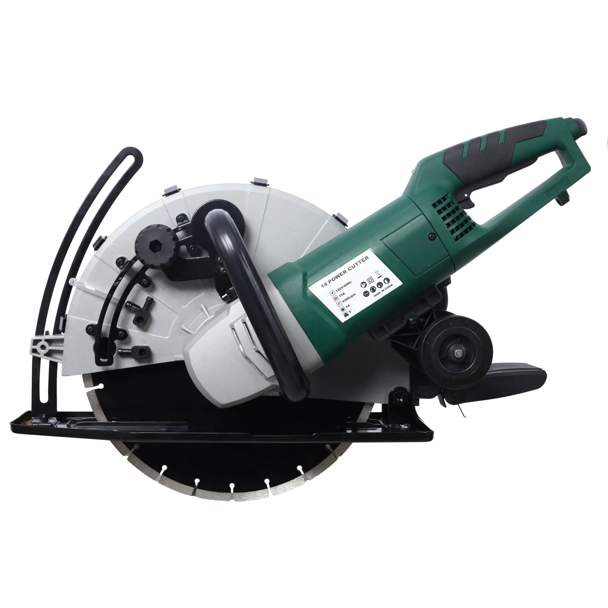 Portable Electric Corded Circular Concrete Saw 14" Wet / Dry Cutter 2600W Green Steel With Water Line & Guide Roller - Green by HouseOfZazla