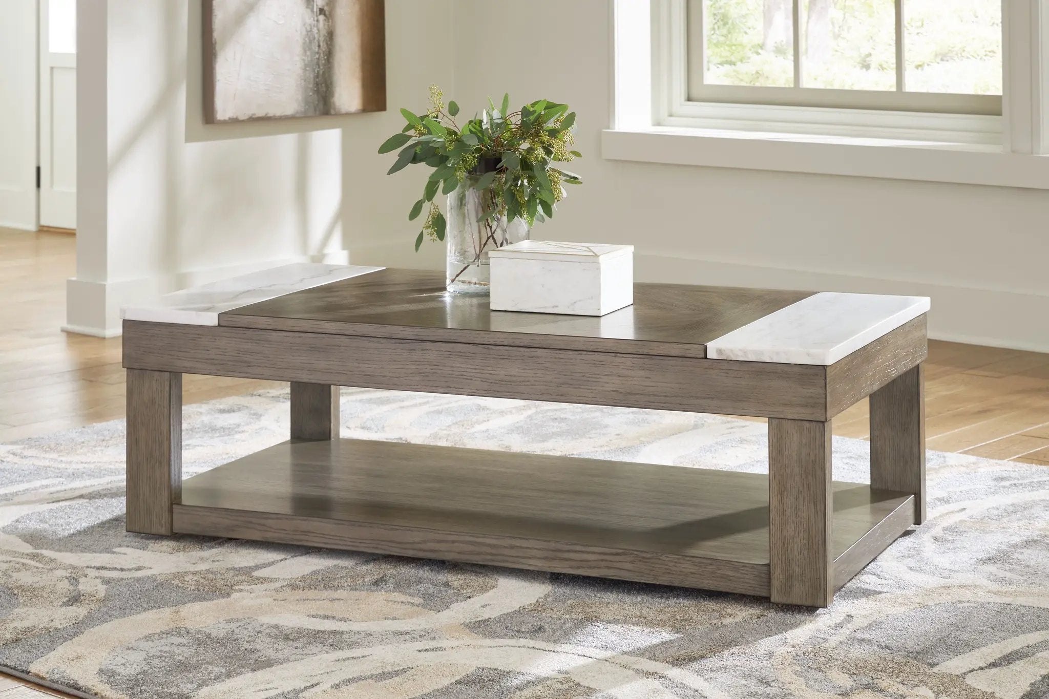 Loyaska - Lift Top Cocktail Table - Grayish Brown / White by Unique Piece Furniture