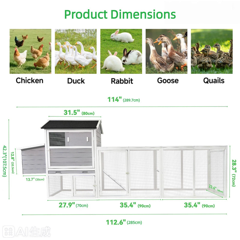 Gray Wooden Chicken Coop with Run and Nesting Box by HouseOfZazla