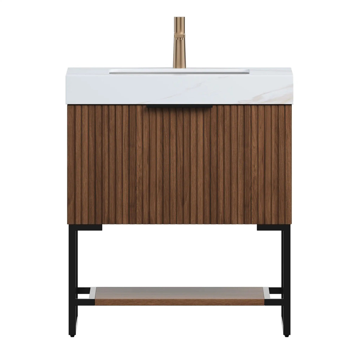 YOLAN 30" Bathroom Vanity & Sink, Freestanding Striped Plywood Storage Cabinet by HouseOfZazla
