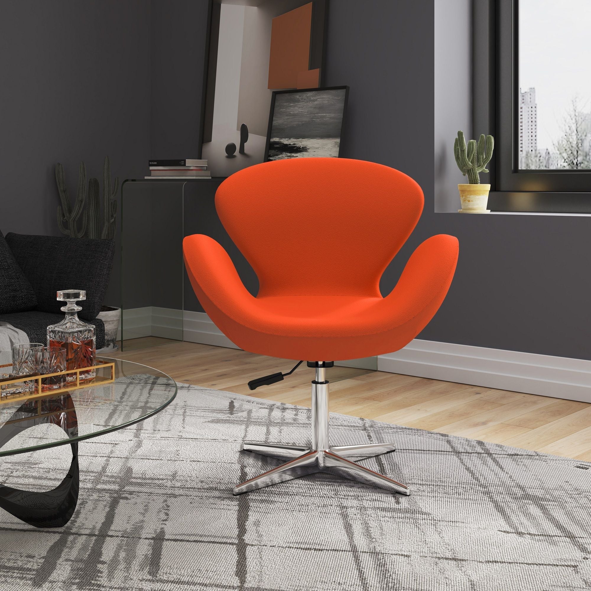 Upholstered Swivel Lounge Chair With Adjustable Height - Orange by HouseOfZazla