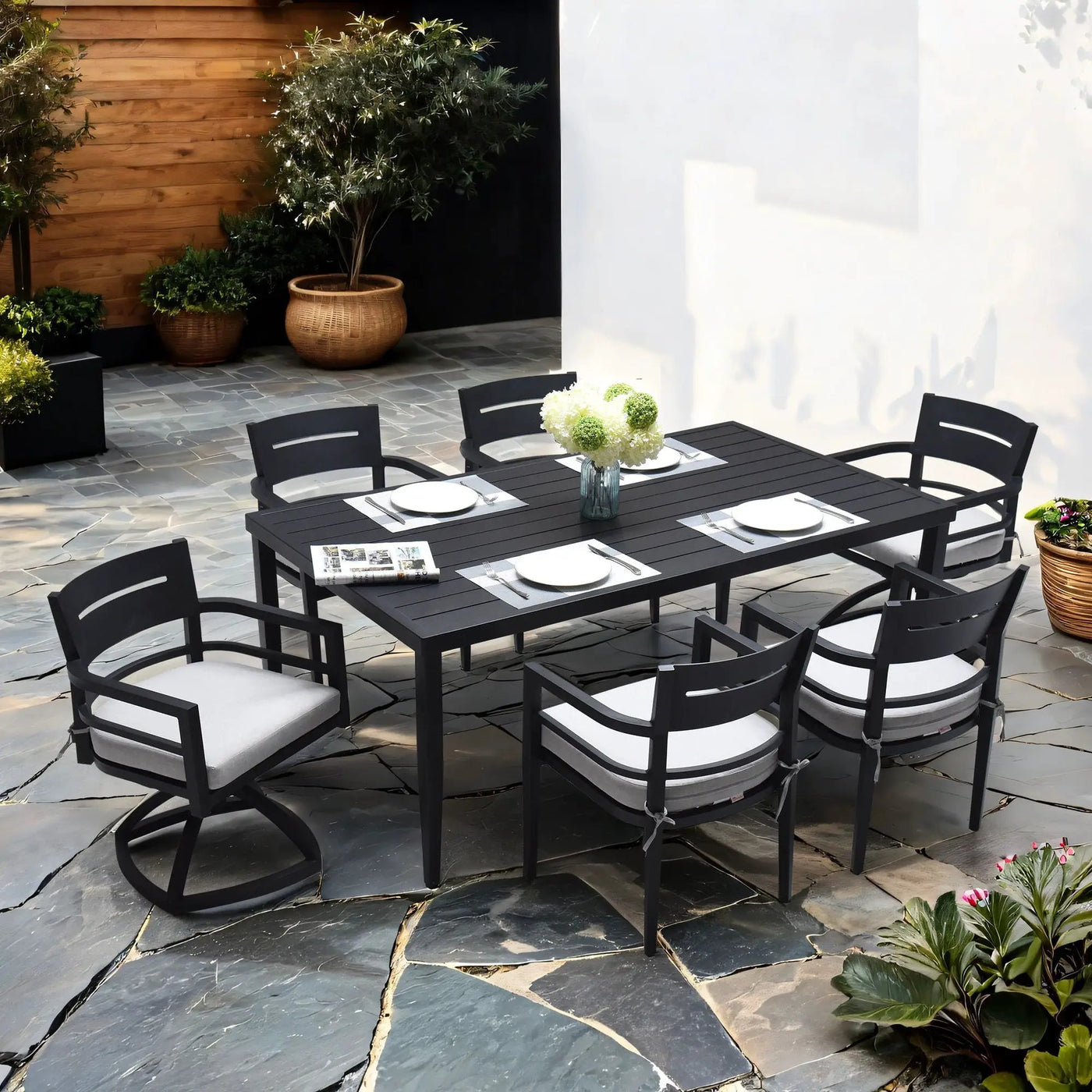 Outdoor Modern Dining Set, Chairs Sunbrella Cushioned And Dining Table With Umbrella Hole by Unique Piece Furniture