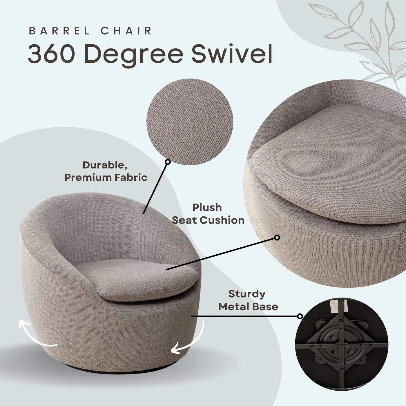 Winnie Modern Teddy Fabric Barrel Chair - 360° Swivel by HouseOfZazla
