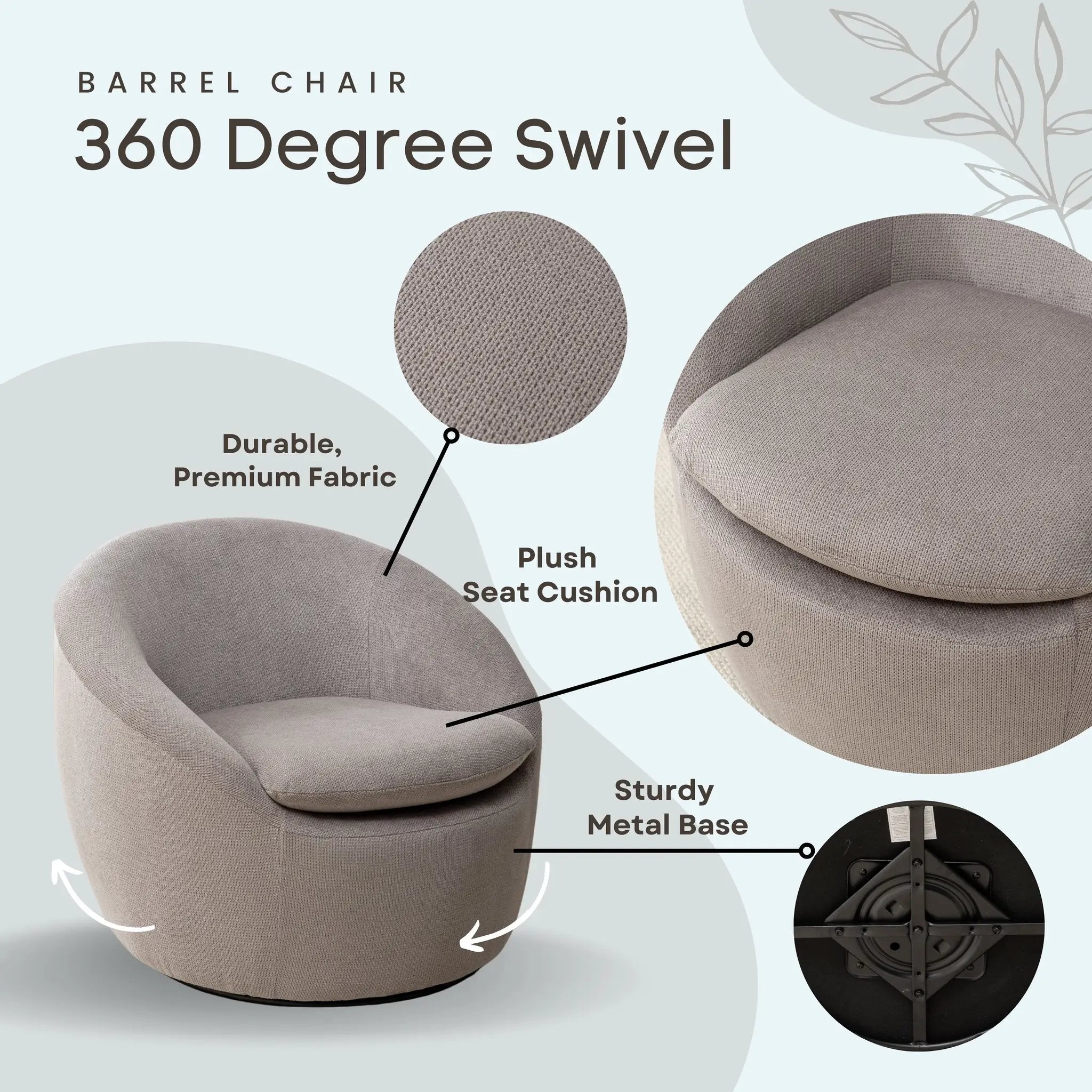 Winnie Modern Teddy Fabric Barrel Chair - 360° Swivel by HouseOfZazla