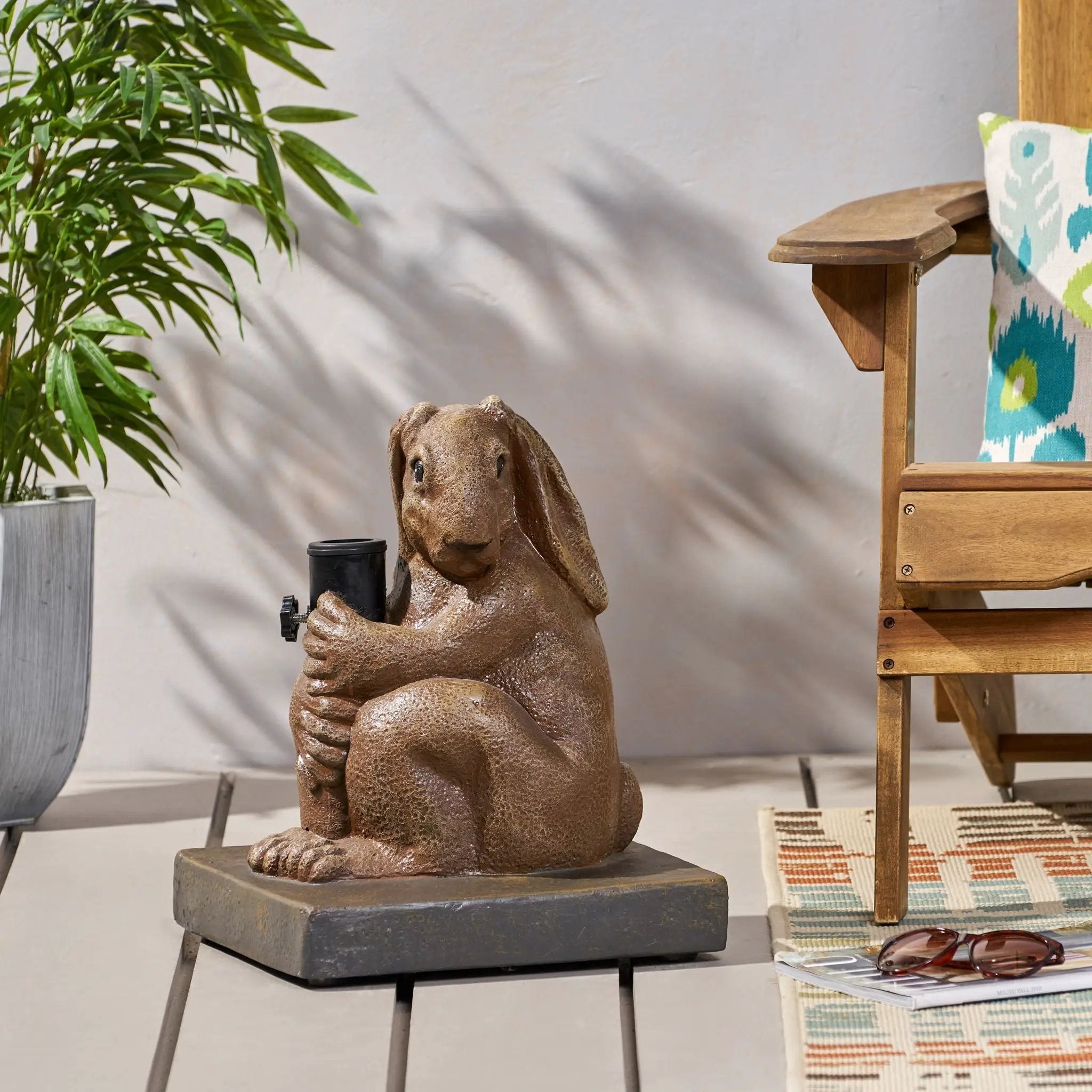 Hand Crafted Rabbit Umbrella Base With Playful Design - Light Brown by HouseOfZazla