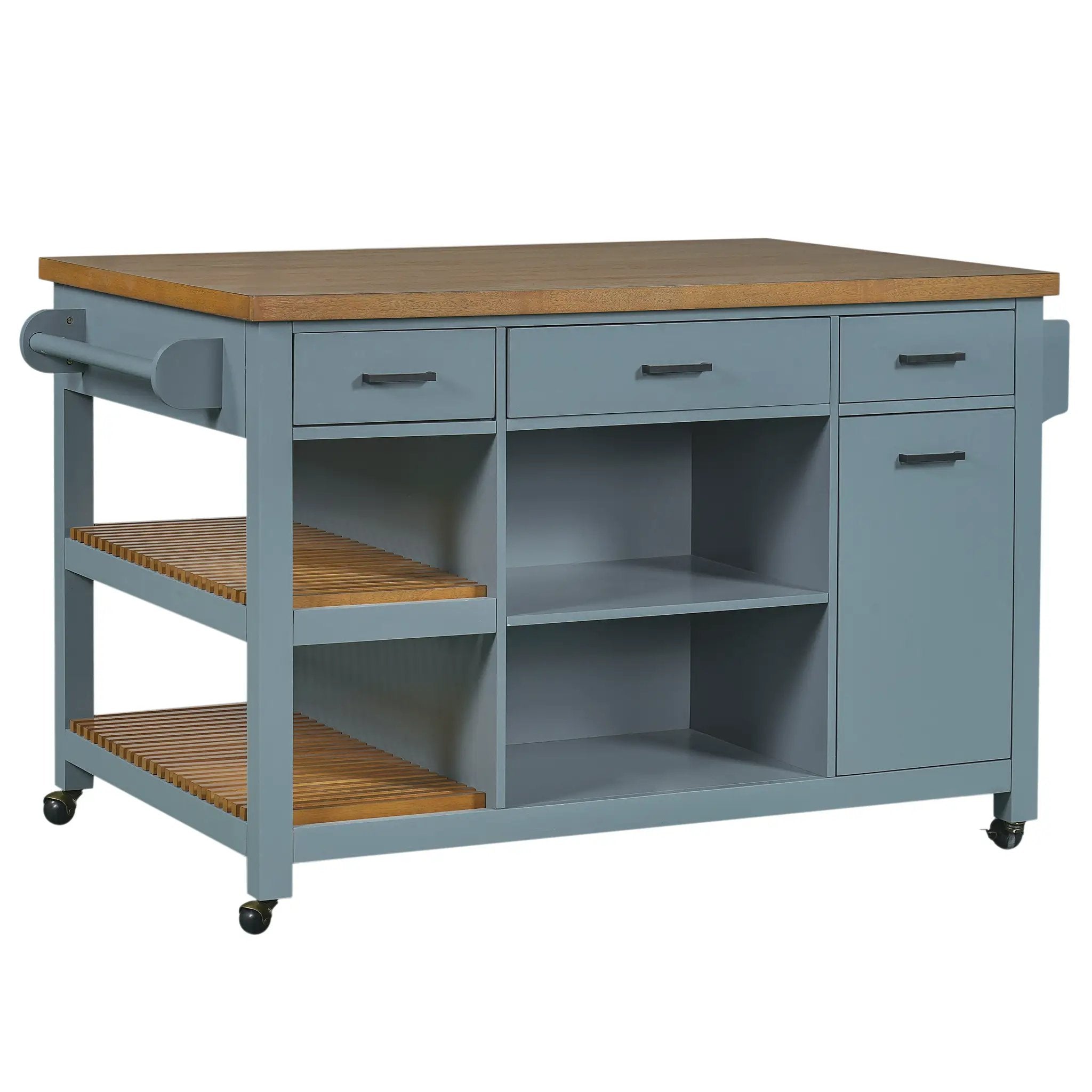 52" Kitchen Island Cart with Rubber Wood Top by HouseOfZazla