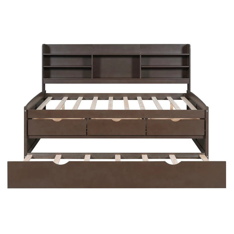 Captain Bed With Built In Bookshelves, 3 Storage Drawers, And Trundle by HouseOfZazla
