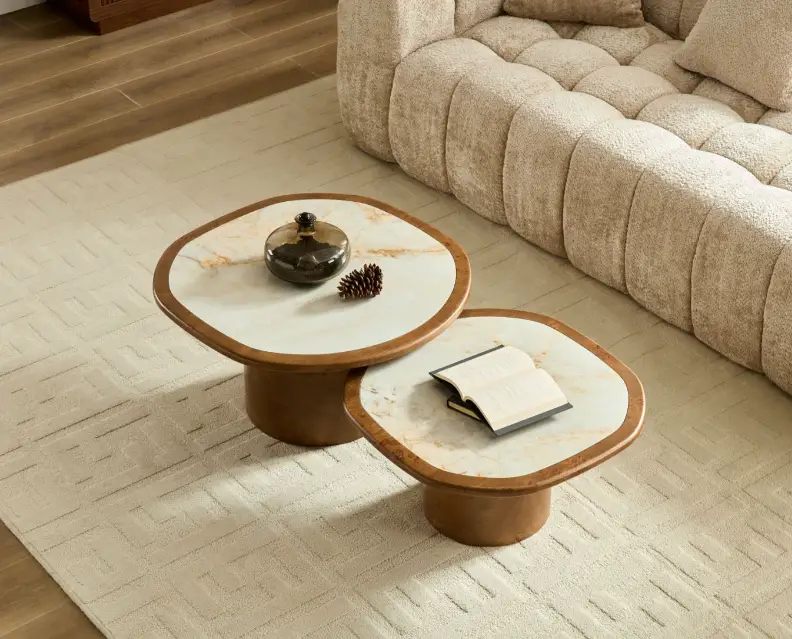 Irregular Coffee Table Set - 2pcs Burl Wood Veneer by HouseOfZazla