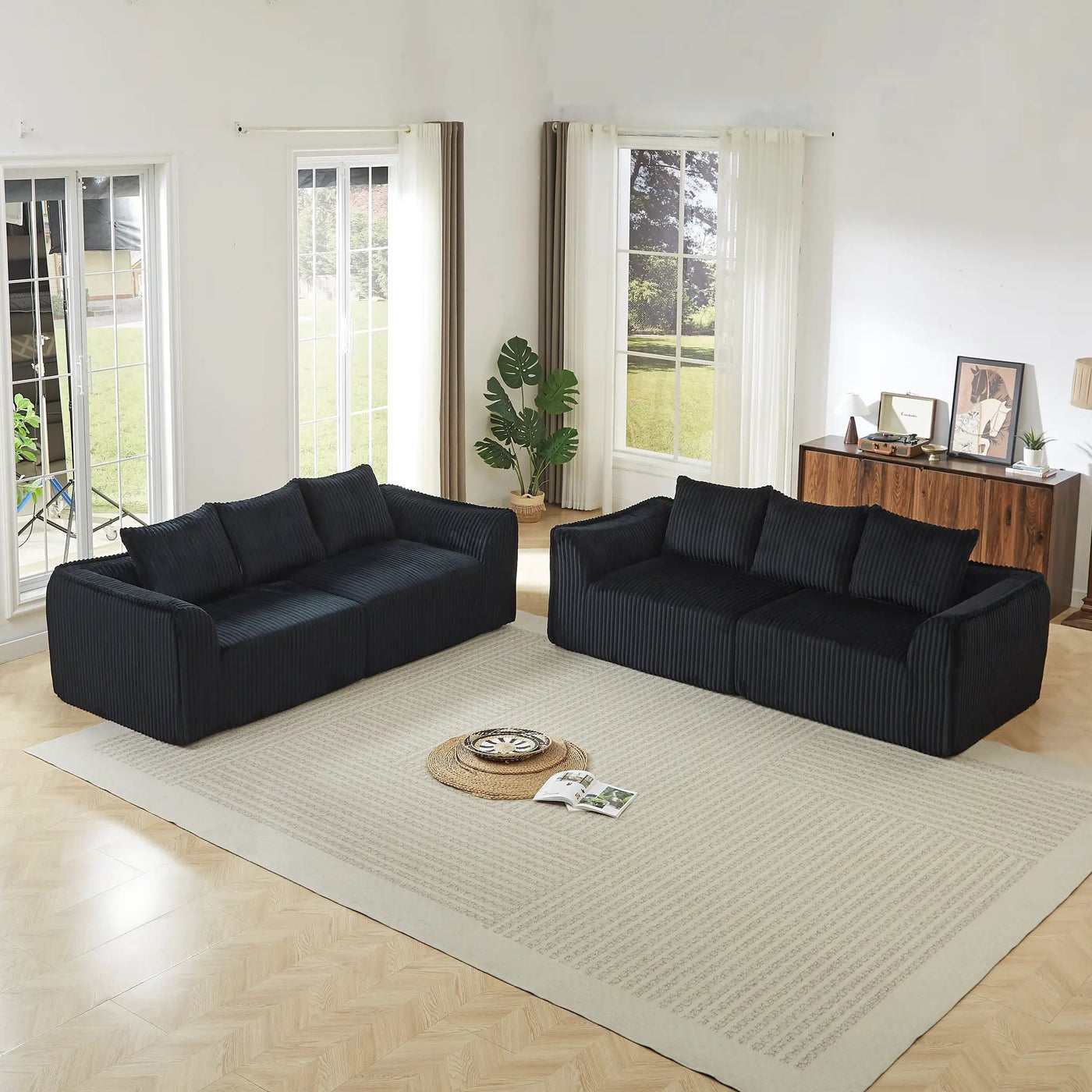 Minimalist 3+3 Seater Corduroy Sofa Set by HouseOfZazla