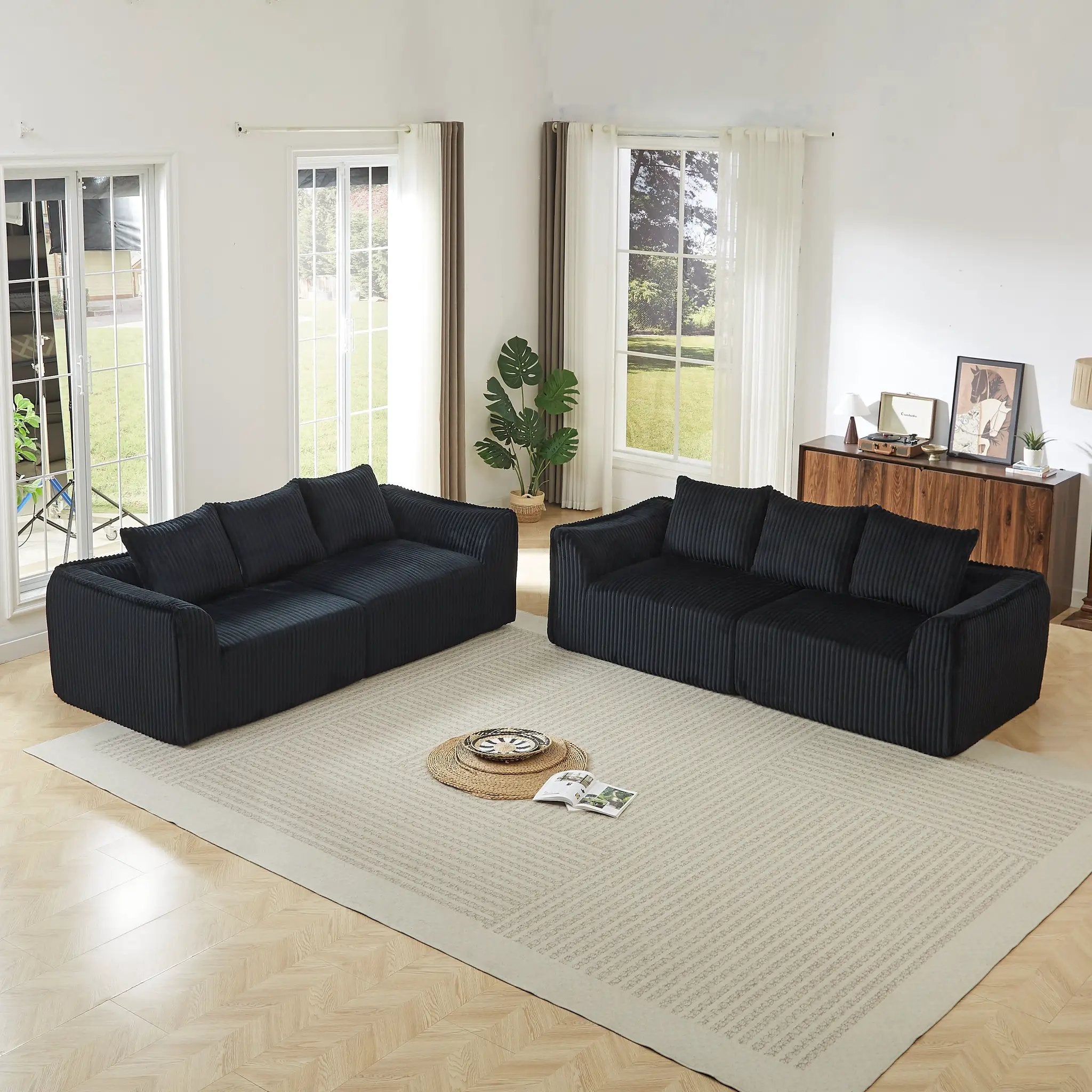 Minimalist 3+3 Seater Corduroy Sofa Set by HouseOfZazla