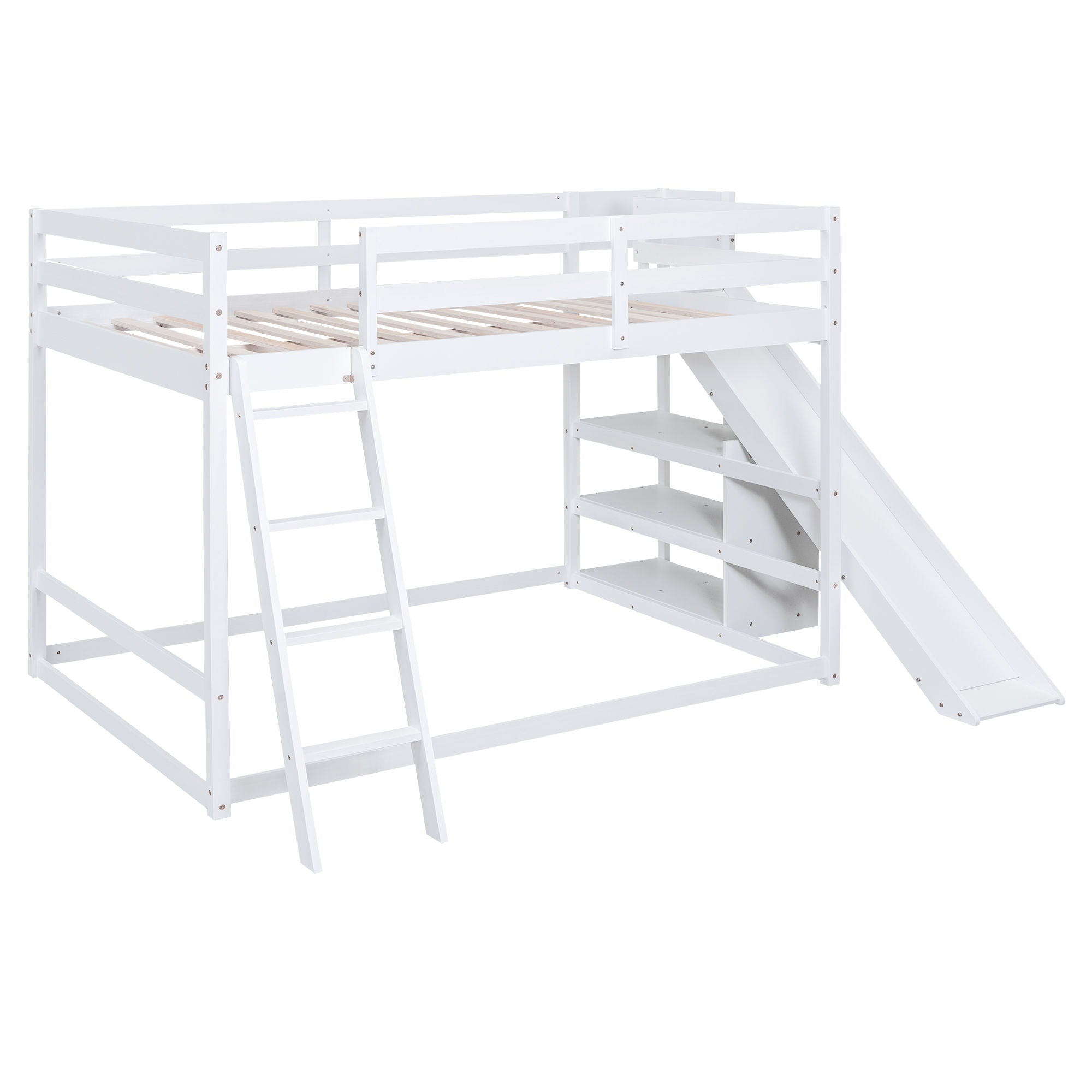 Bunk Bed With Ladder, Slide, And Shelves Pine Wood by HouseOfZazla