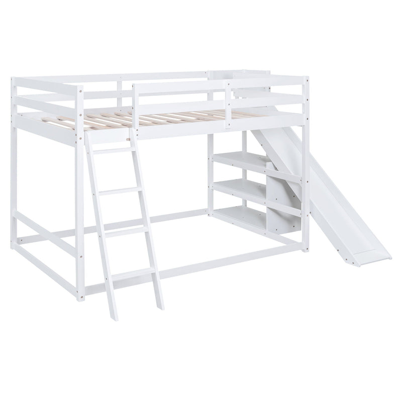 Bunk Bed With Ladder, Slide, And Shelves Pine Wood by HouseOfZazla