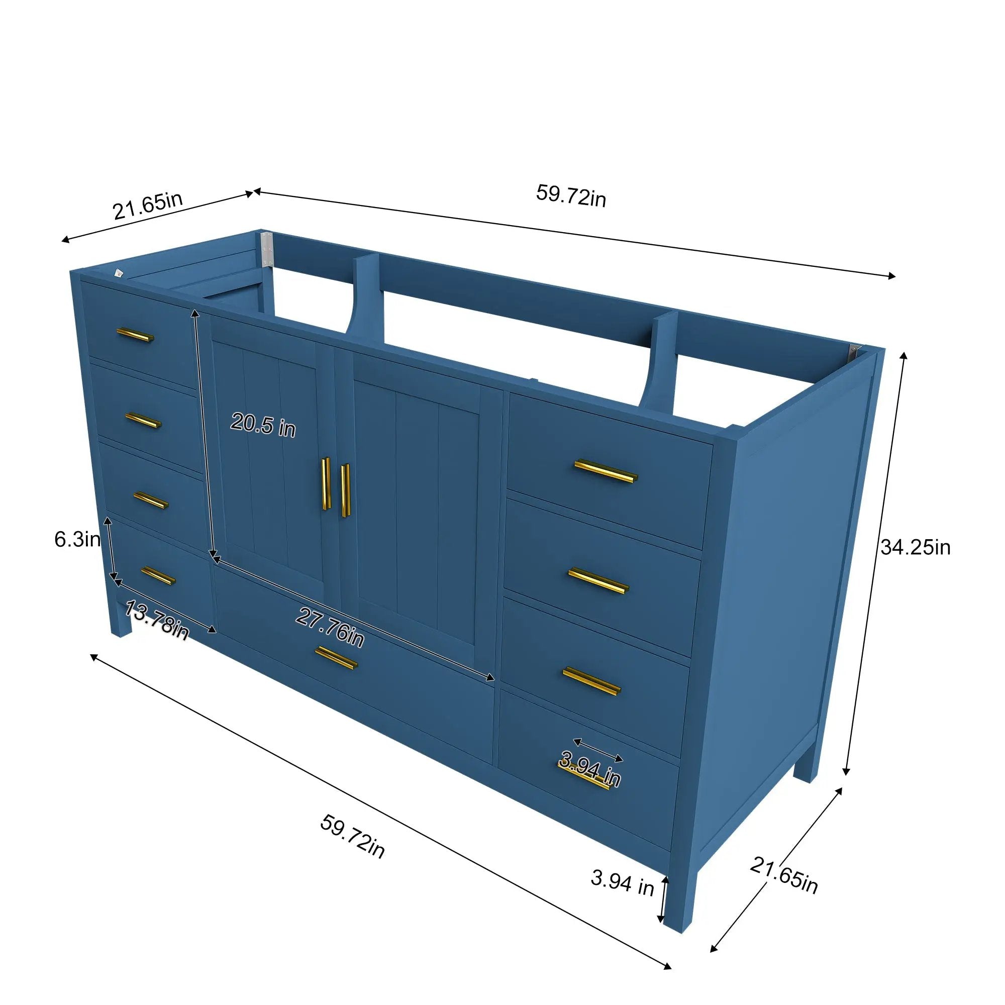 60" Bathroom Vanity Base Cabinet with 2 Soft-Close Double Doors by HouseOfZazla