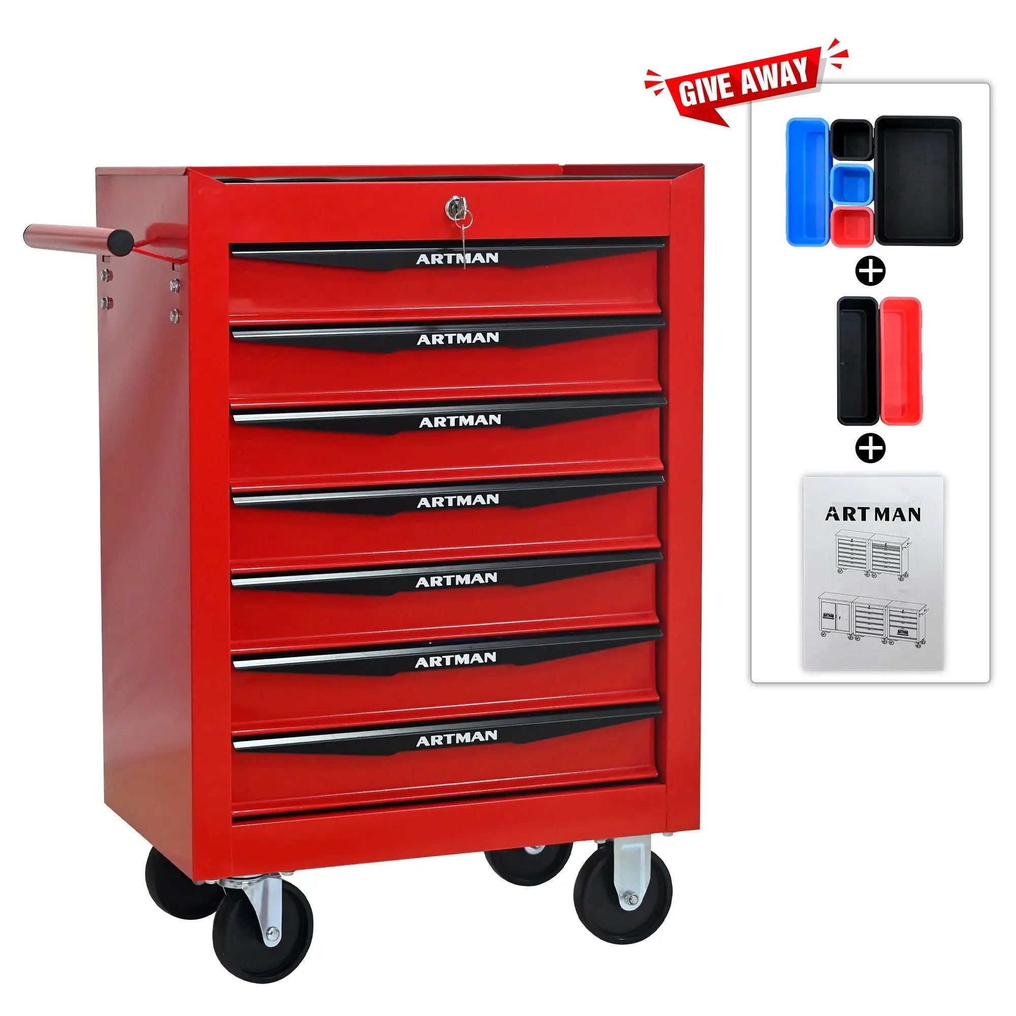 Rolling Metal Tool Chest With Drawers, Steel Storage Cabinet With Ball Bearing Slides by HouseOfZazla