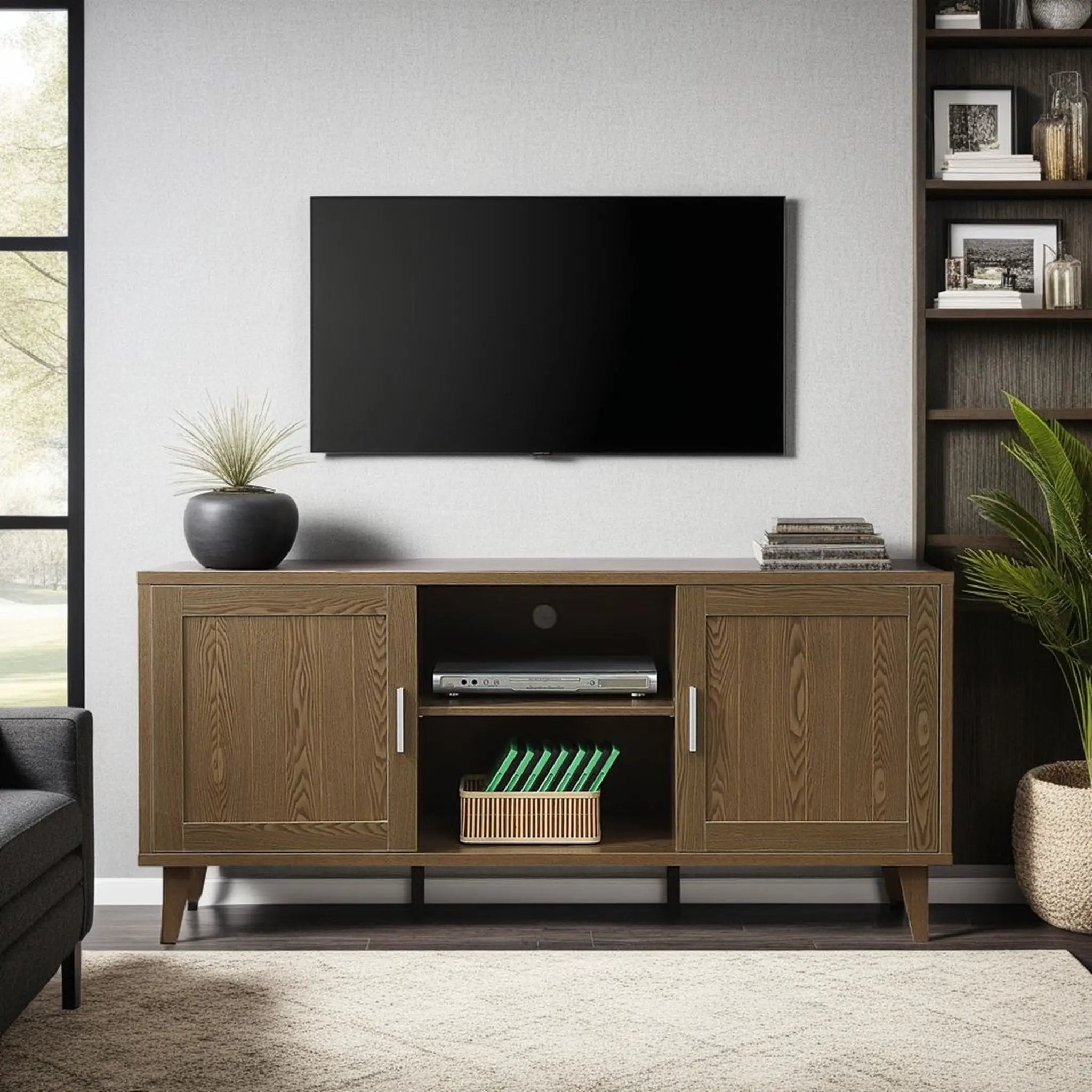 Modern 60 Inch TV Stand in Classic Walnut Finish by HouseOfZazla