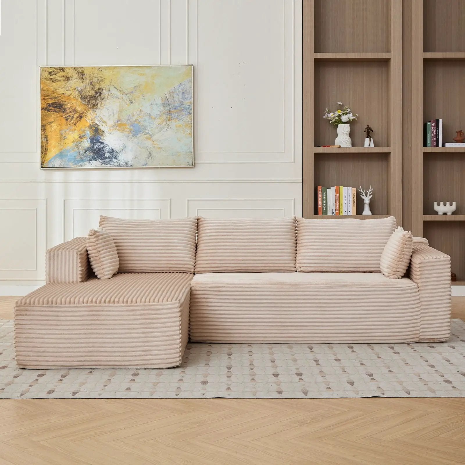 Compression Sectional Couch With Comfy Chaise, Boneless L Shape Sofa With Deep Seat by Unique Piece Furniture
