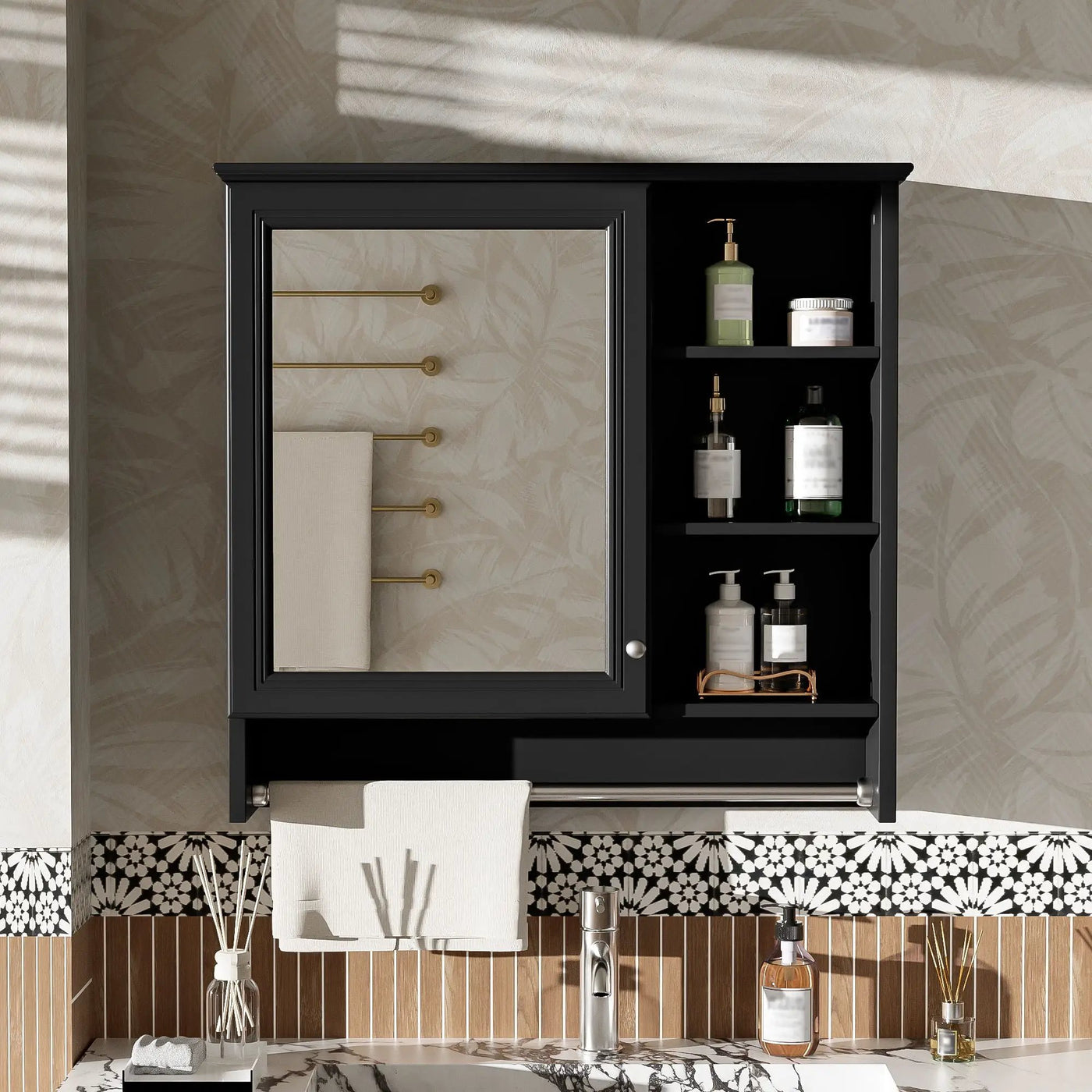 Wall Mount 2 In 1 Mirror Cabinet With Adjustable Shelf, Soft-Closing Hinges by HouseOfZazla