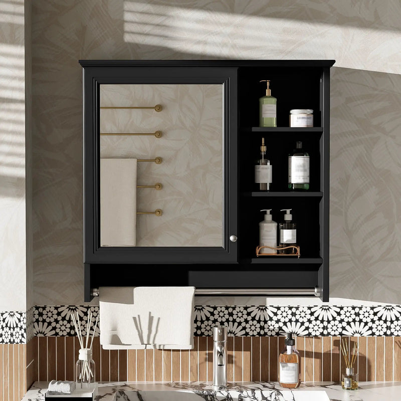 Wall Mount 2 In 1 Mirror Cabinet With Adjustable Shelf, Soft-Closing Hinges