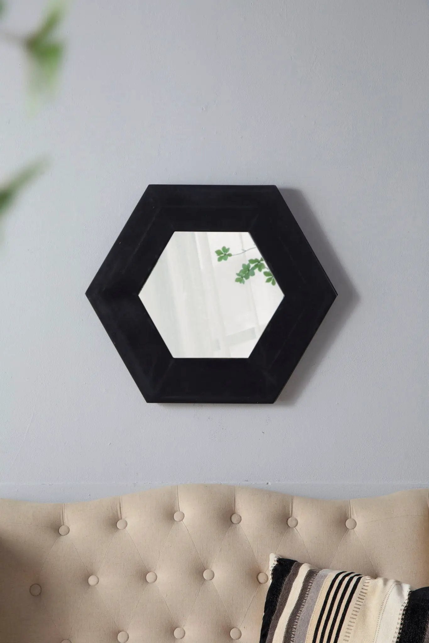 Hexagon Mirror With Natural Wood Frame, Wall Decor For Living Room Bathroom Hallway by Unique Piece Furniture
