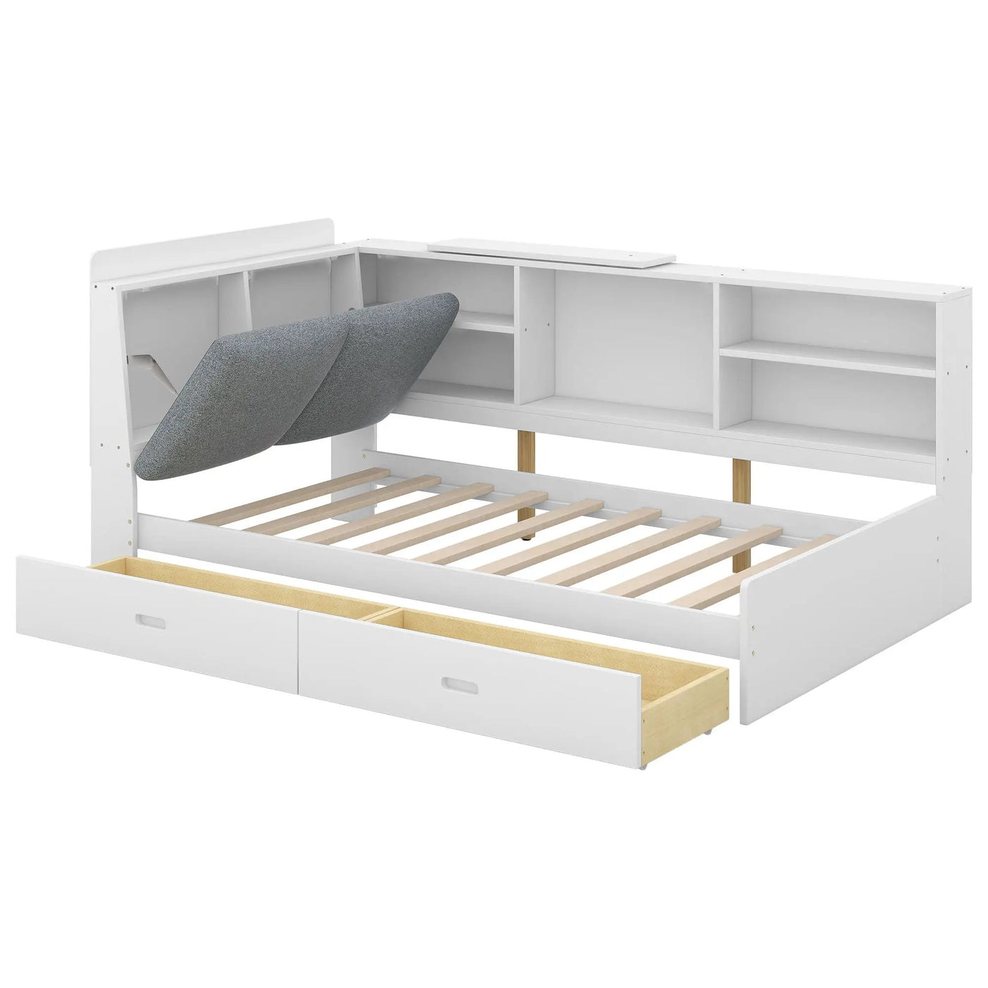 Platform Bed With Storage Headboard, Shelves And 2 Drawers by HouseOfZazla