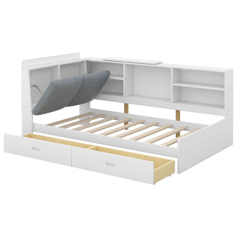 Platform Bed With Storage Headboard, Shelves And 2 Drawers by Unique Piece Furniture