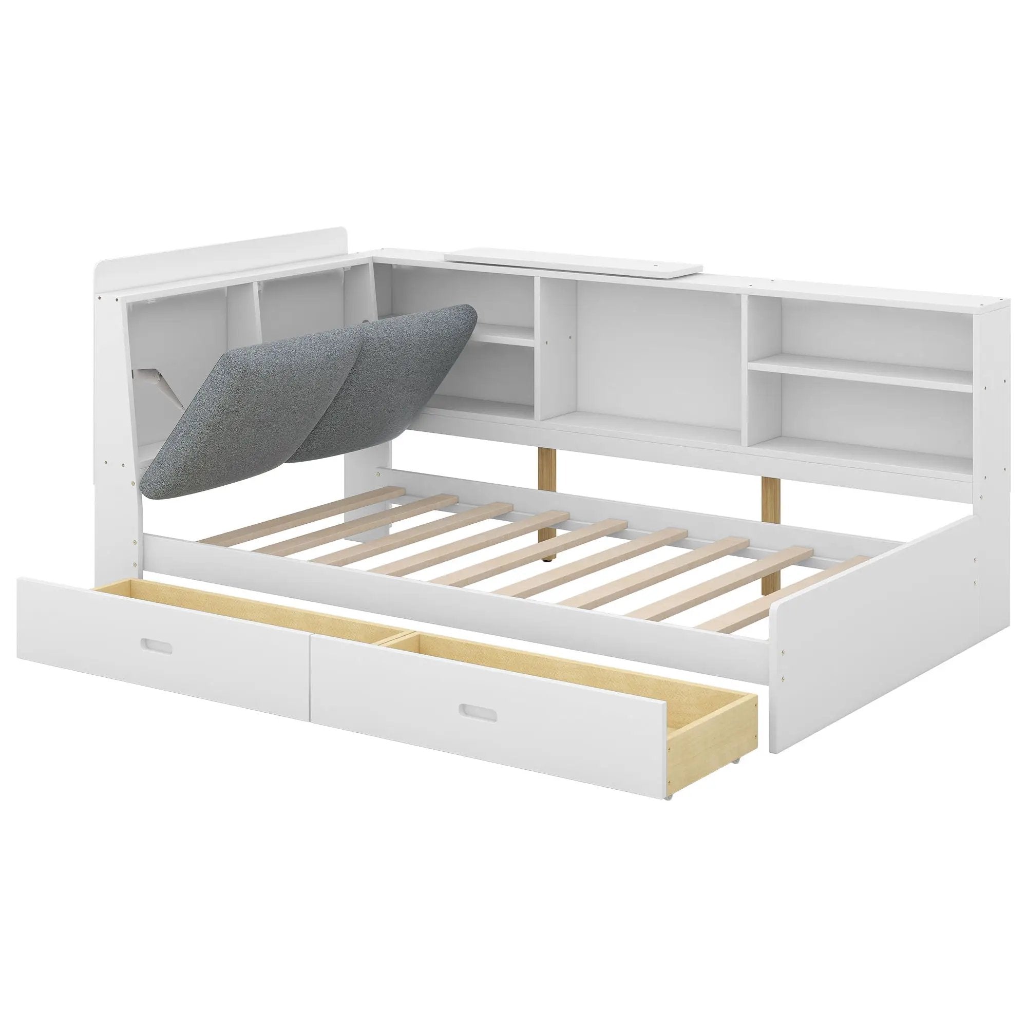 Platform Bed With Storage Headboard, Shelves And 2 Drawers by HouseOfZazla
