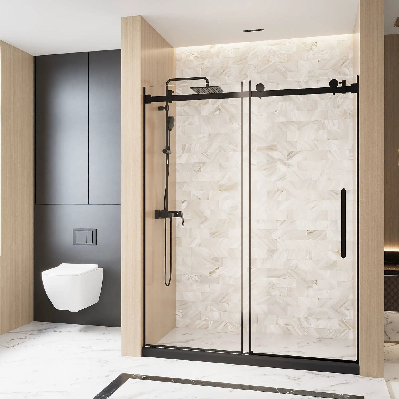 Frameless Single Sliding Shower Door, Square Tube Track by HouseOfZazla