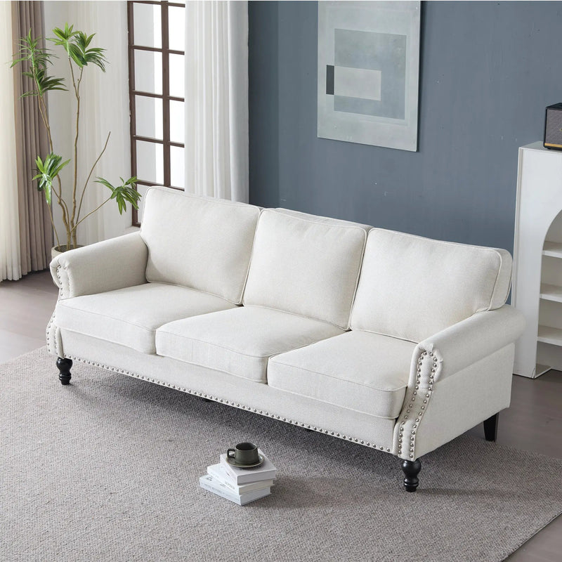 83 Inch Faux Leather Rolled Arm Sofa with Nailhead Trim by HouseOfZazla