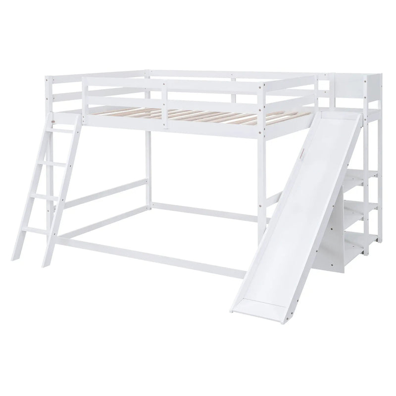 Bunk Bed With Ladder, Slide, And Shelves Pine Wood by HouseOfZazla