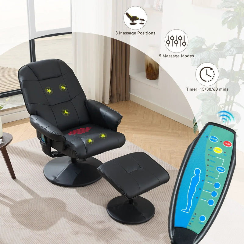 360° Swivel Reclining Chair With Wrapped Base, 5 Point Vibration Massage by Unique Piece Furniture