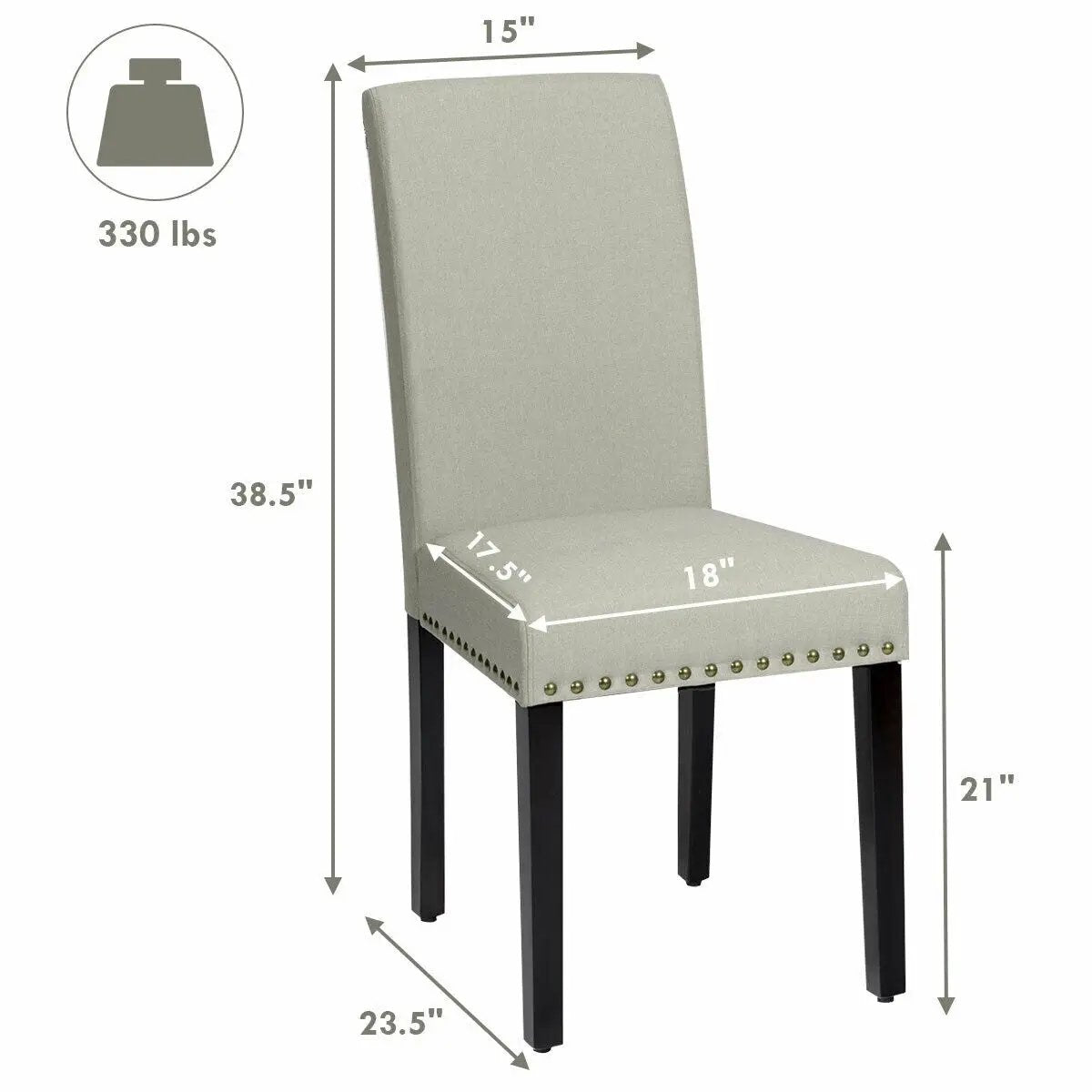 Set of 2 Fabric Upholstered Dining Chairs with Nailhead by DirectDeals