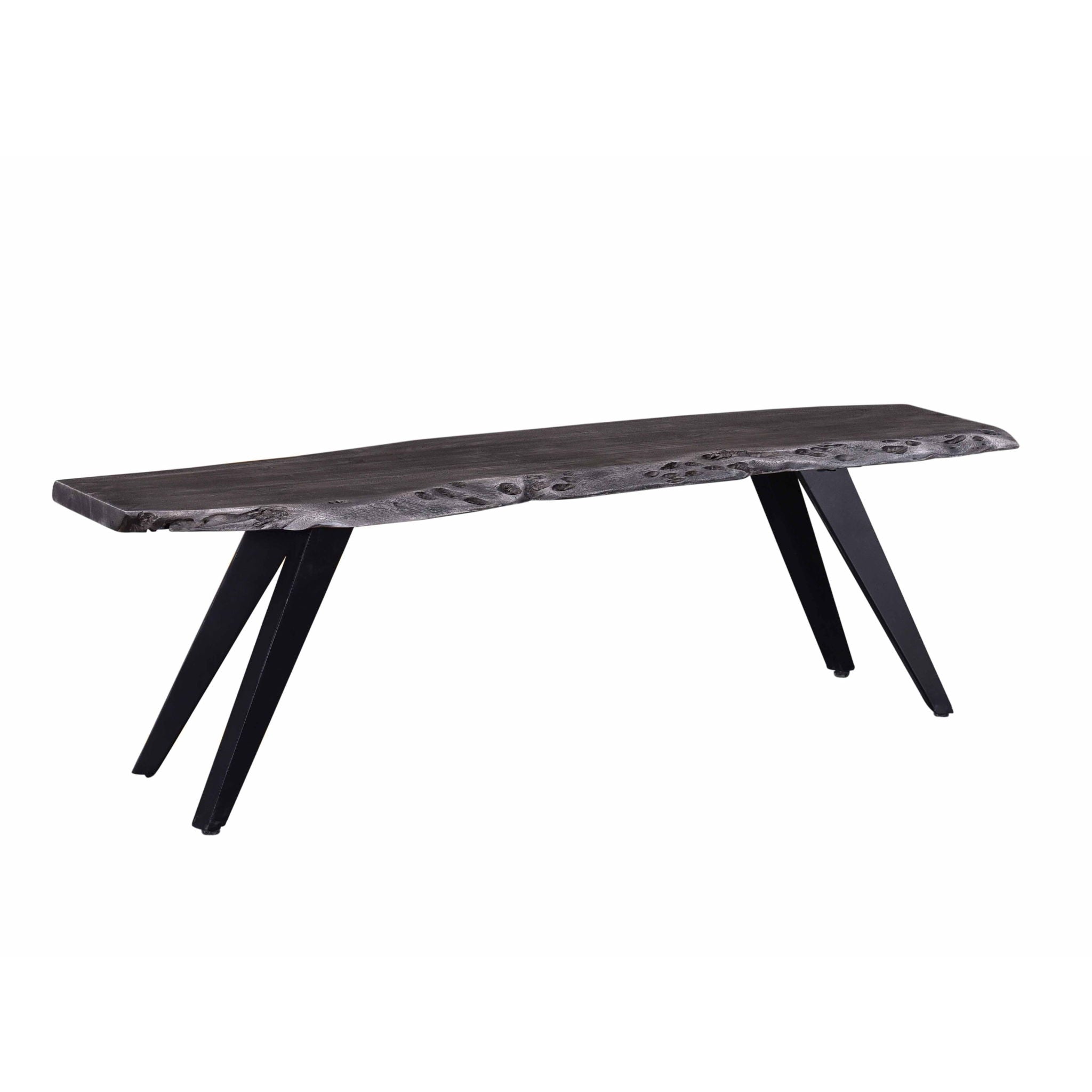 Modern Acacia Wood Dining Bench, Live Edge Design Accent Bench With Iron Legs - Black / Gray by HouseOfZazla