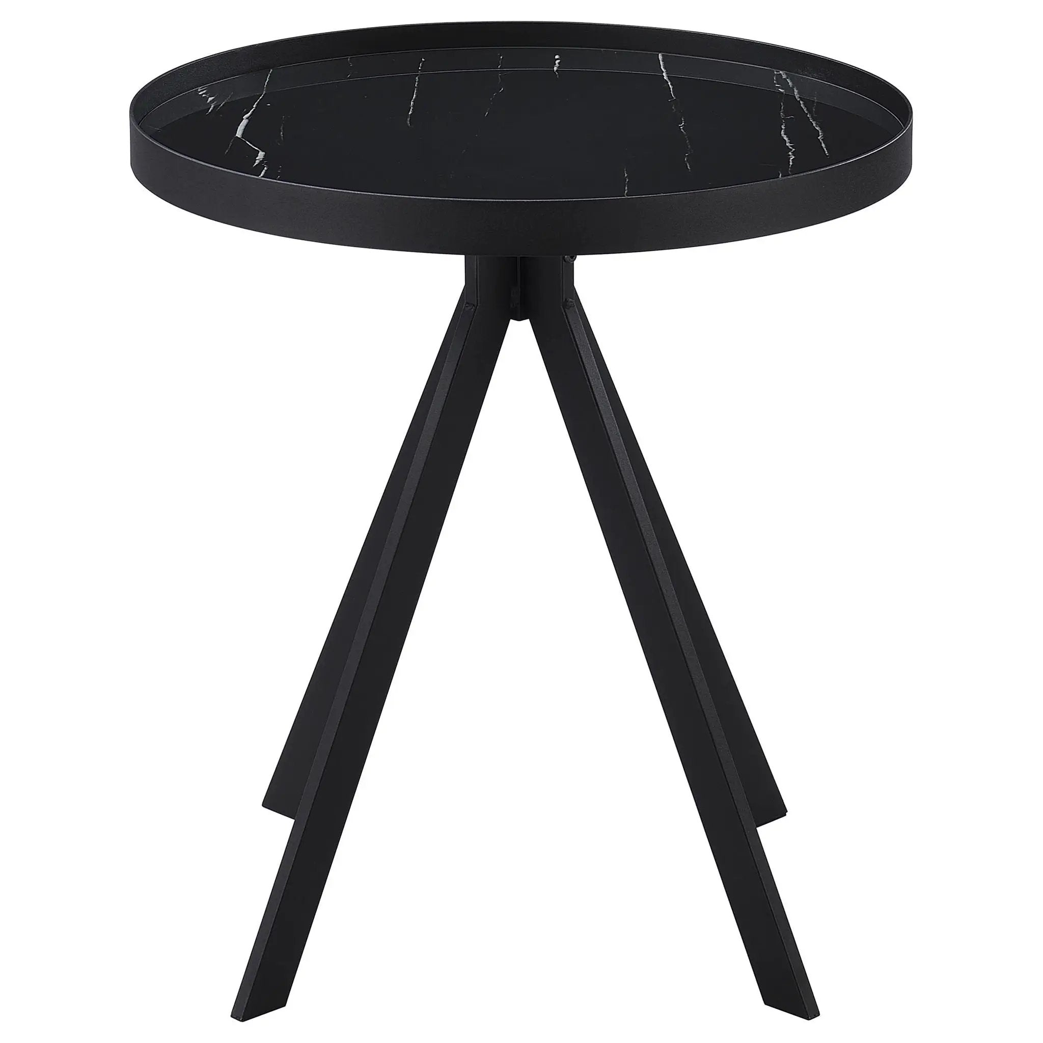 Briggs Round Marble Printed Glass Top End Table Black by Unique Piece Furniture