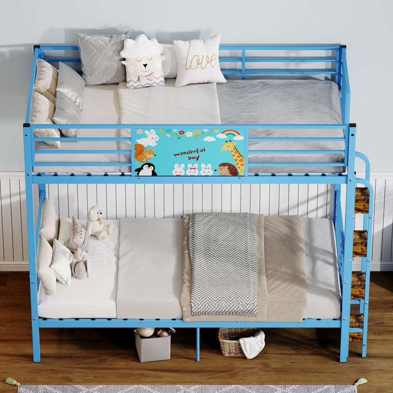 Bunk Bed, Convertible To 2 Separate Twin Size Beds With Full Length Guardrail & Ladder, No Box Spring Needed - Blue by HouseOfZazla