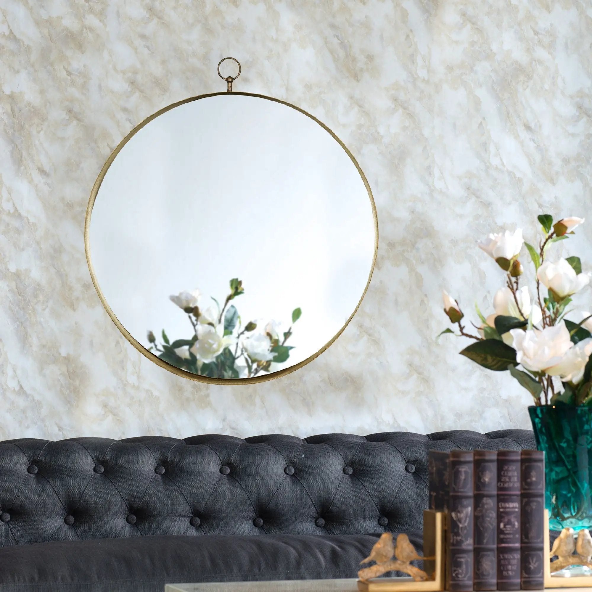 Round Mirror, Circle Mirror With Iron Frame For Living Room Bedroom Vanity Entryway, Hallway by HouseOfZazla