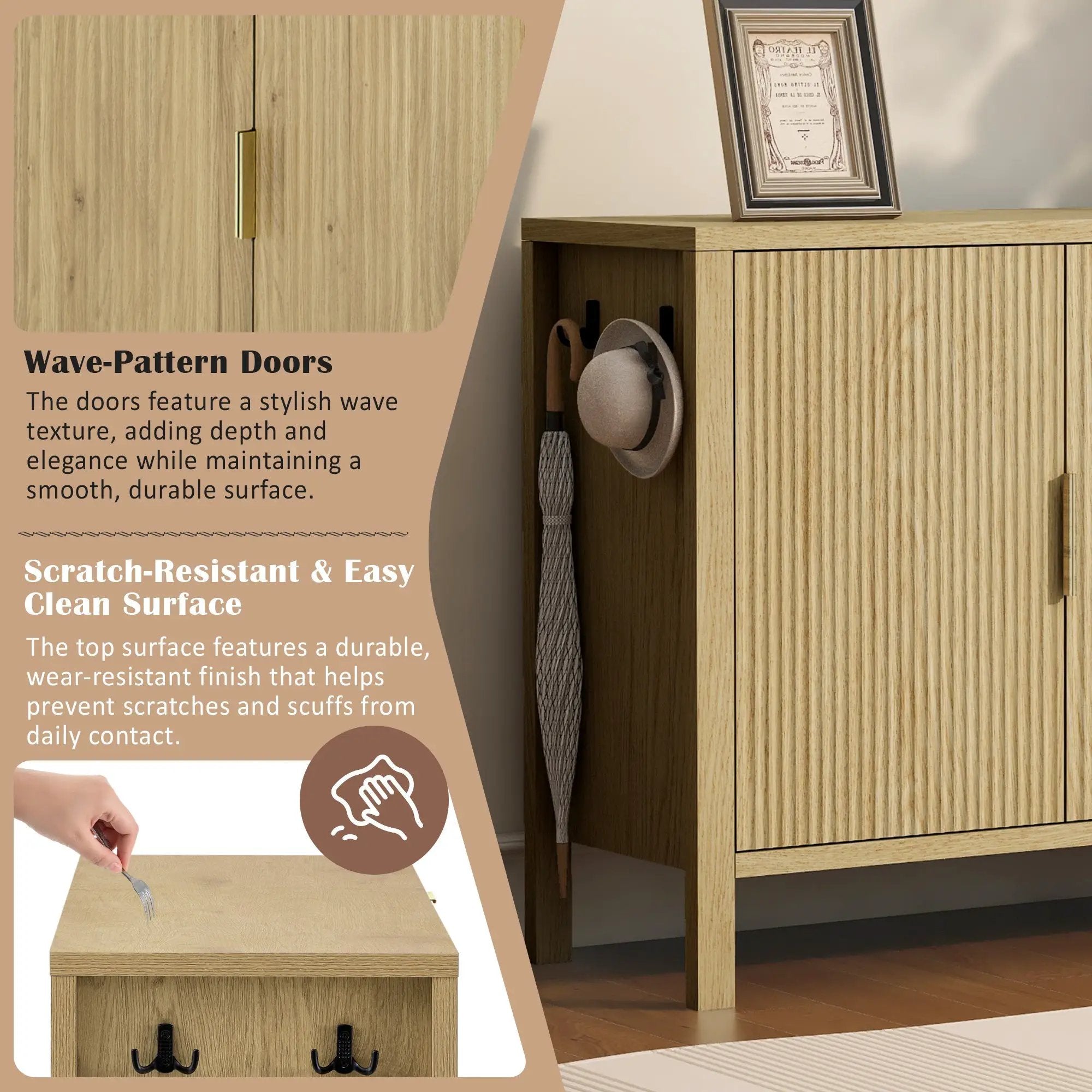 U-Style Modern Wave-Pattern Sideboard with 3 Drawers by HouseOfZazla