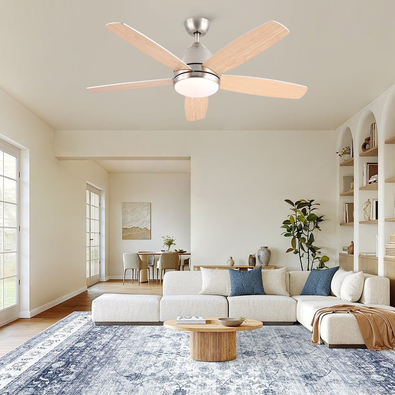 52 in. Indoor Brushed Nickel Ceiling Fan with Integrated LED Light Kit and Remote by HouseOfZazla