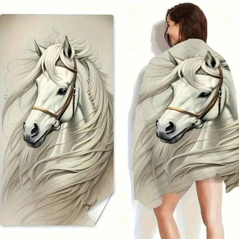 Beach Towel - Quick-Dry Microfiber Horse Print by House Of Avana