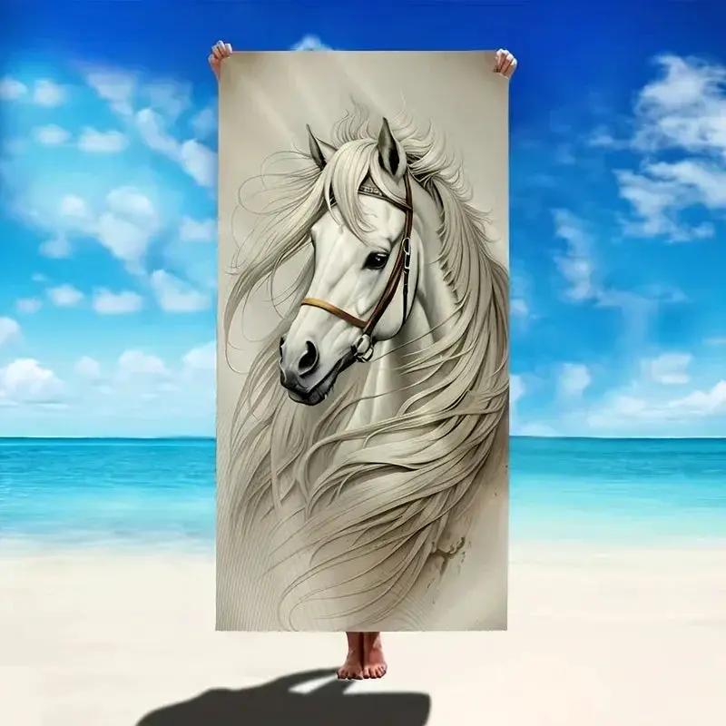 Beach Towel - Quick-Dry Microfiber Horse Print by House Of Avana