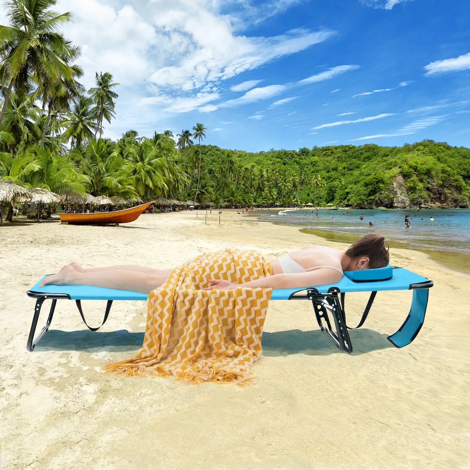 Beach Chaise Lounge Chair with Face Hole and Removable Pillow by DirectDeals