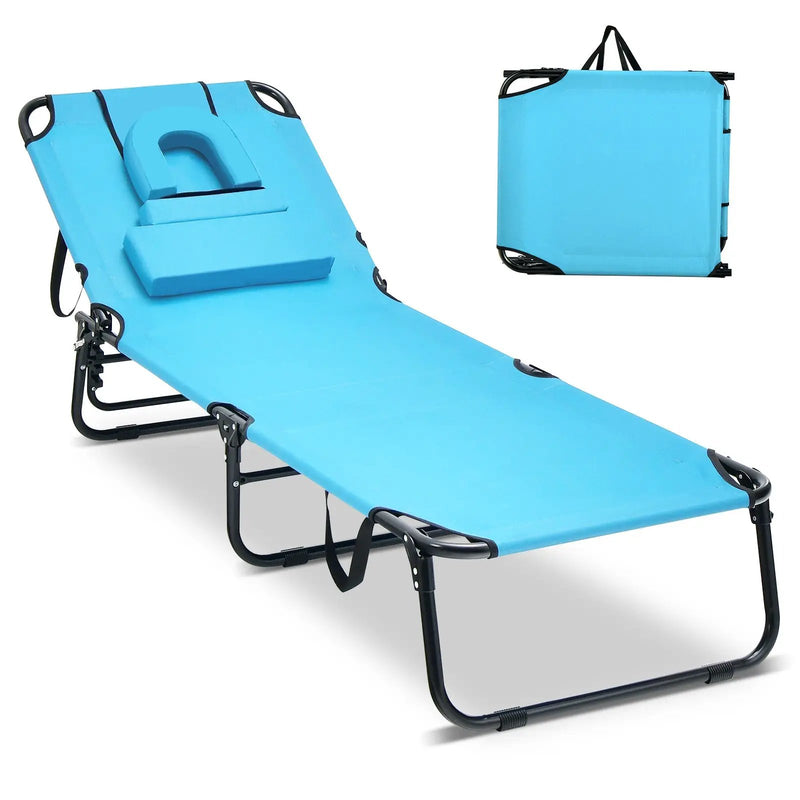 Beach Chaise Lounge Chair with Face Hole and Removable Pillow by DirectDeals
