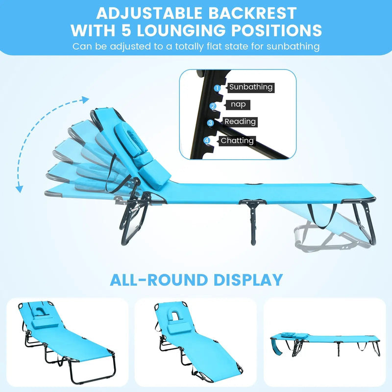 Beach Chaise Lounge Chair with Face Hole and Removable Pillow by DirectDeals