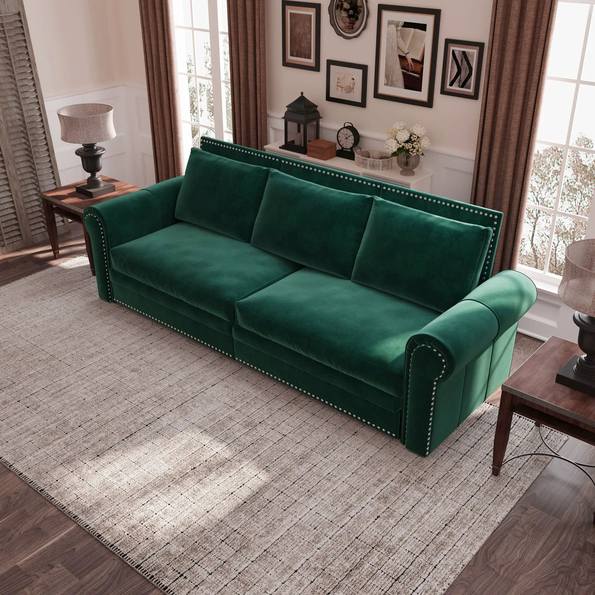 3 In 1 Convertible Sleeper Sofa With Nailhead Trim & Rolled Arm by HouseOfZazla