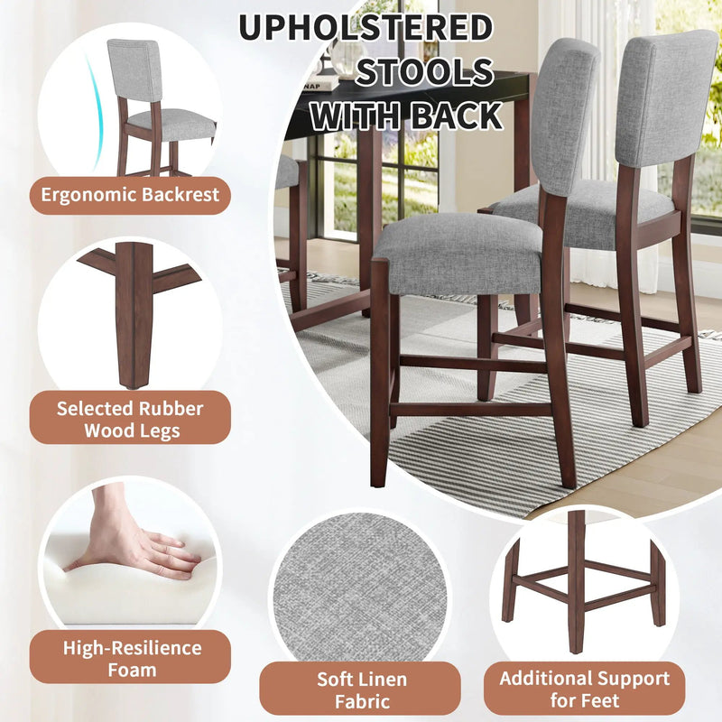 5 Piece Counter Height Dining Set, Bar Table With 4 Upholstered Chairs by Unique Piece Furniture