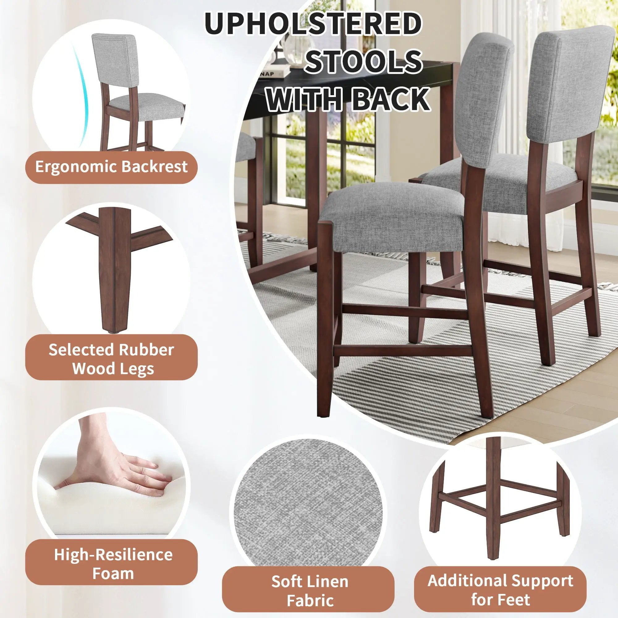 5 Piece Counter Height Dining Set, Bar Table With 4 Upholstered Chairs by HouseOfZazla